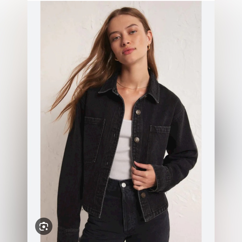 Z Supply Cropped Washed Black Denim Jacket
